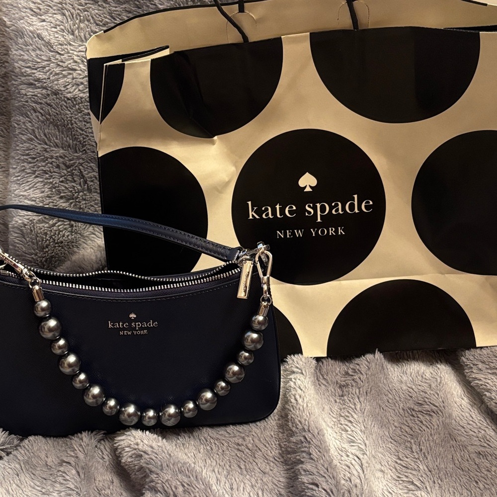 Kate Spade Black Clutch with Pearl Chain